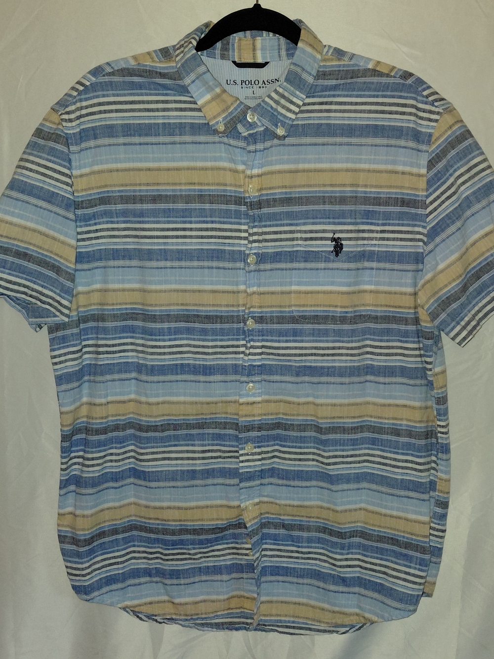 U.S. Polo Assn. Men’s Striped Button-Down Shirt - Blue/Tan/White #2308